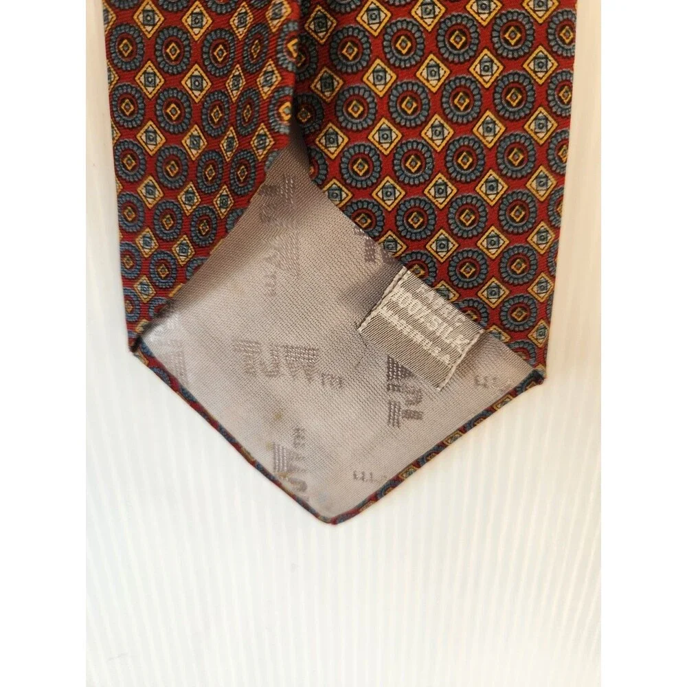 FJW Men's Woven Silk Geometric Tie Pointed Red Blue Gold